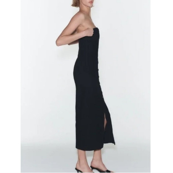 Coming Soon**ZARA Black The Bustier Denim Dress Small - Picture 2 of 3